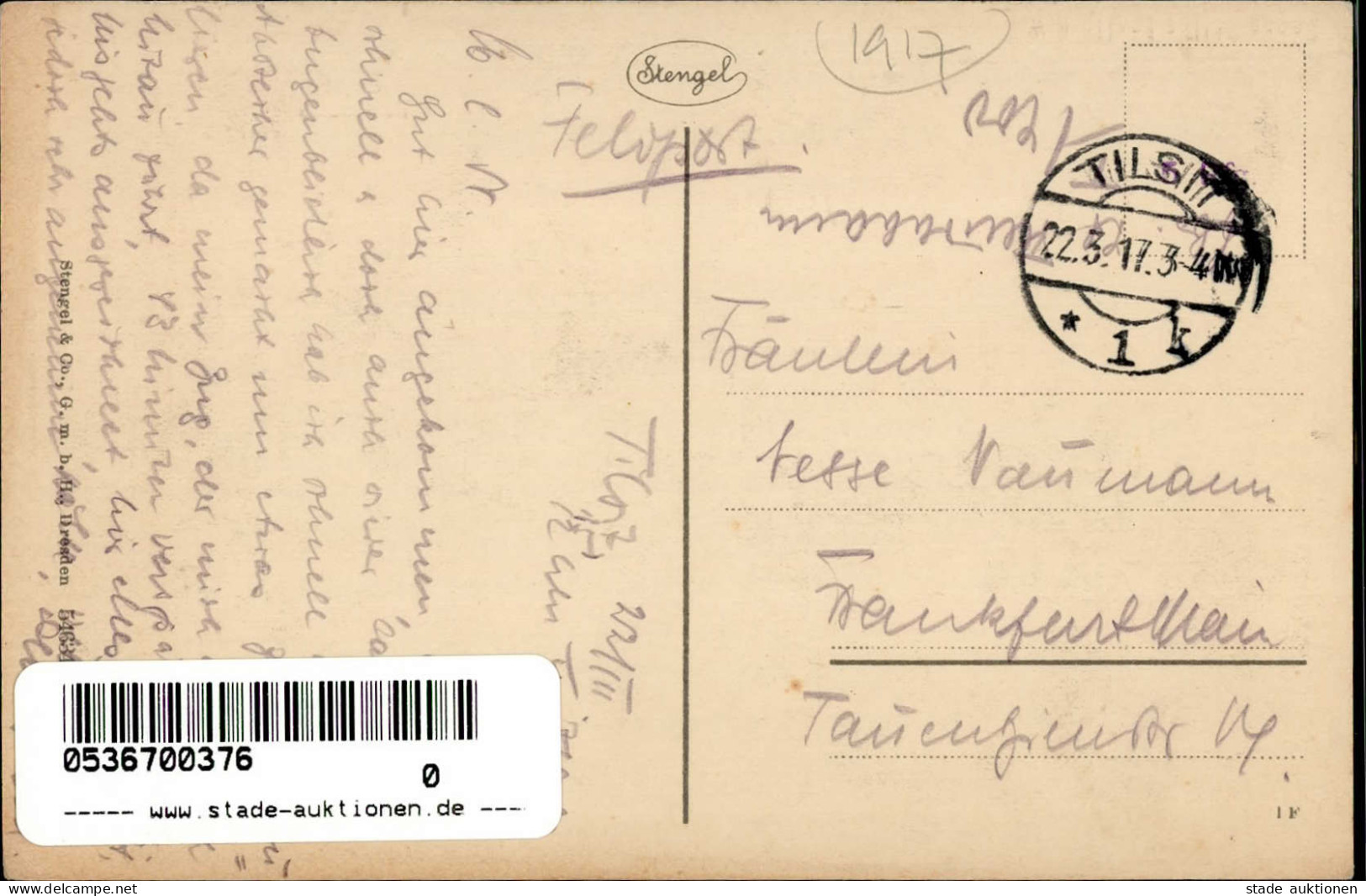 Tilsit Hohestrasse Handlungen Feldpost 1917 I-II - Russie