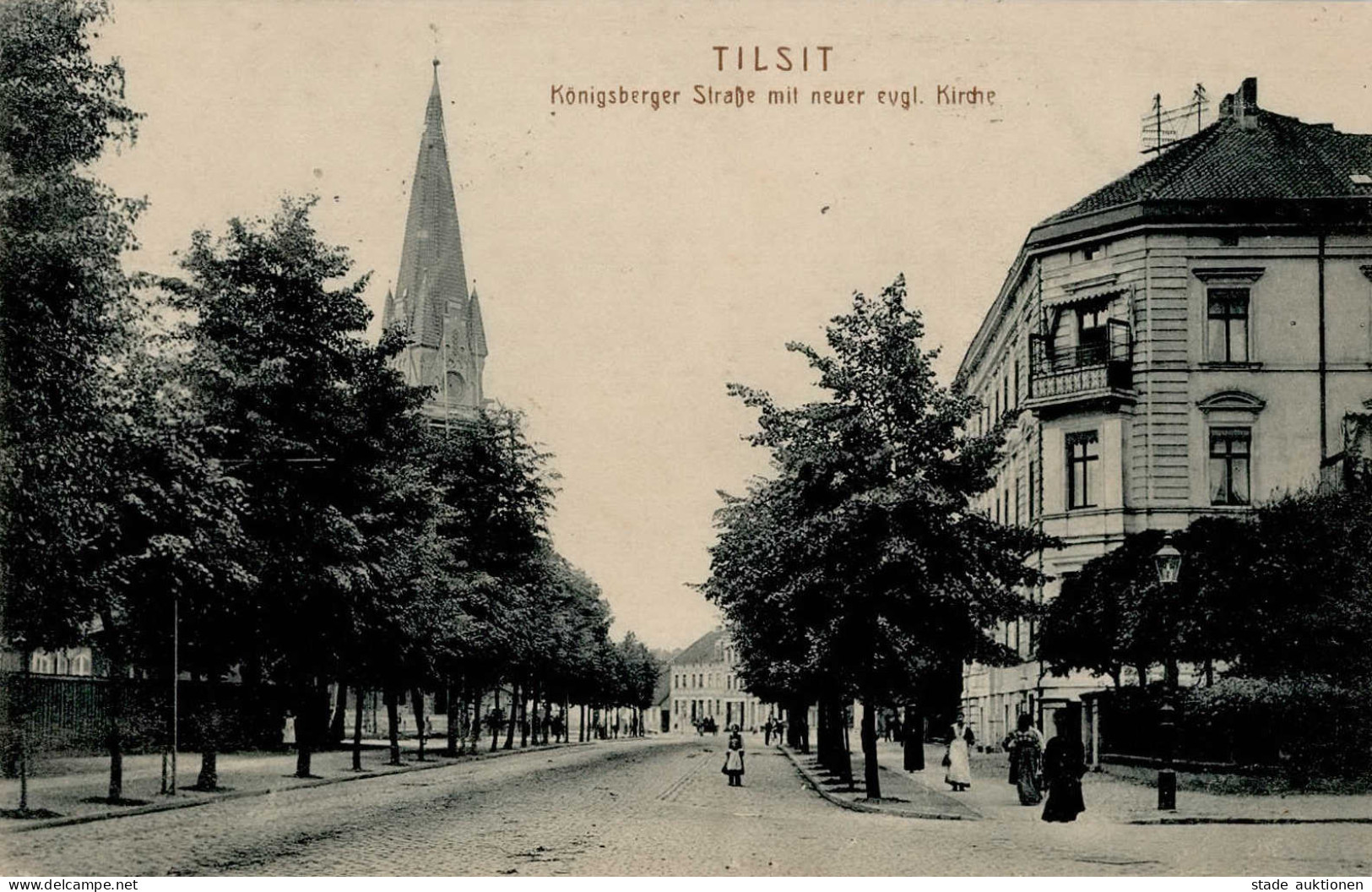Tilsit Königsberger Strasse Ev. Kirche 1915 I- - Russie