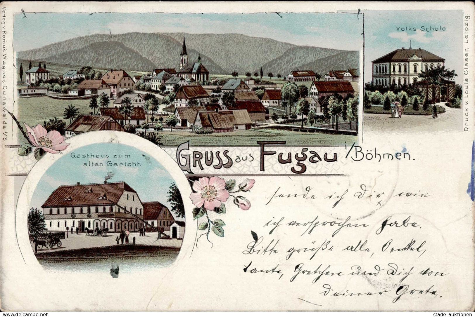 Fugau Böhmen Gasthaus Zum Alten Gericht Volksschule 1898 I-II (fleckig) - Tchéquie