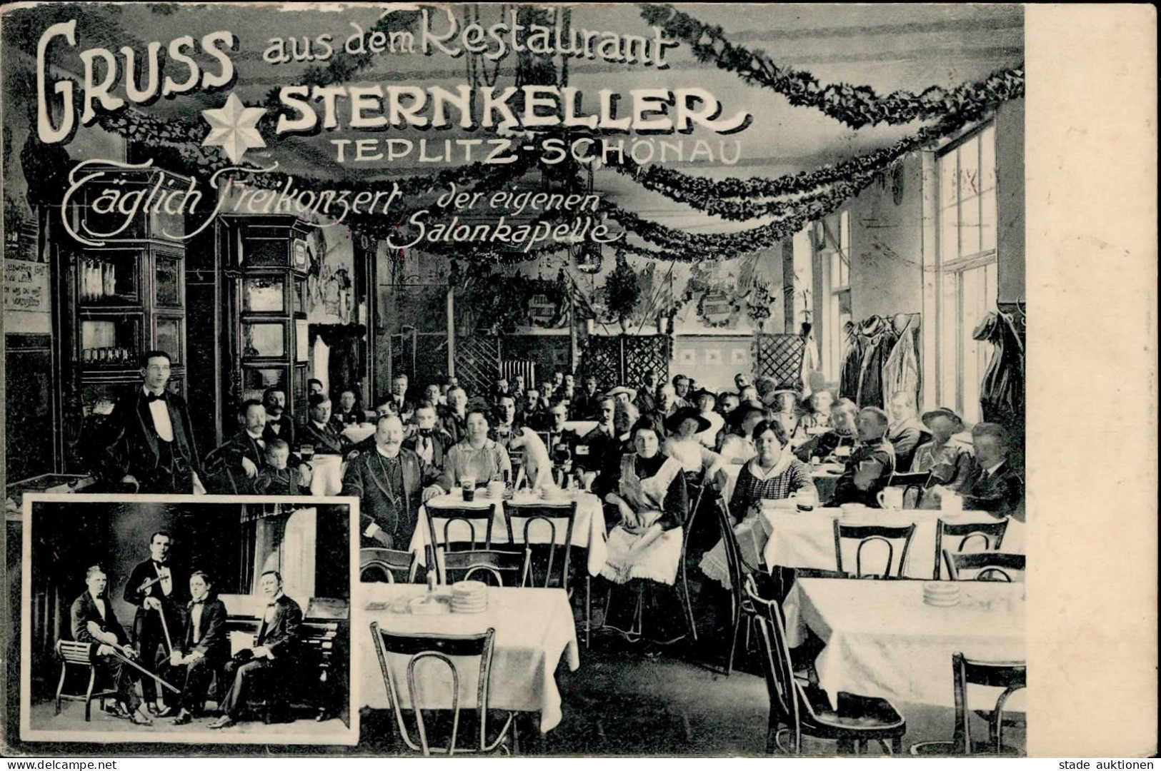 Teplitz-Schönau Gasthaus Sternkeller Salonkapelle Innenanischt 1915 I-II (fleckig, Randmangel, Stauchungen) - Tschechische Republik