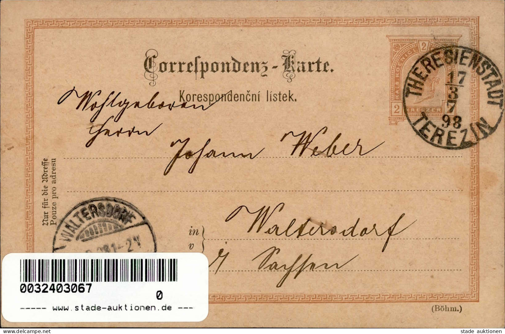 Theresienstadt Studentika 1898 I-II (fleckig) - Tschechische Republik