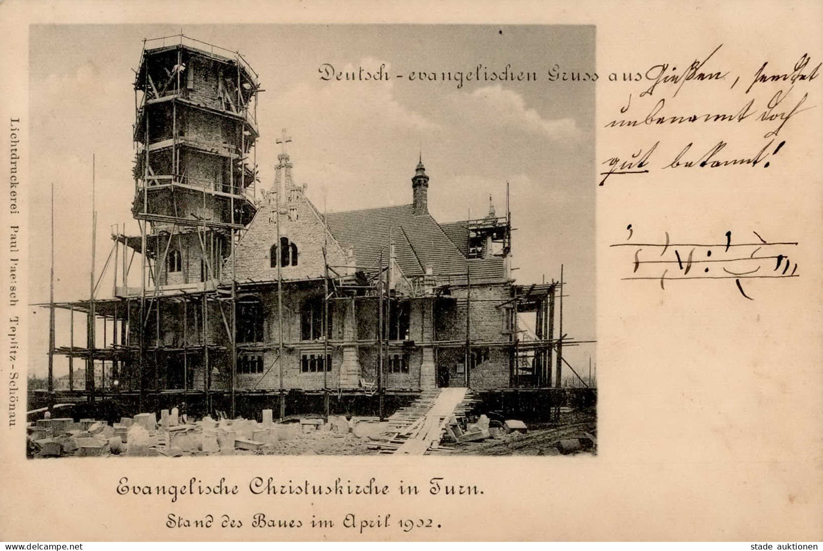 Turn Deutsche Ev. Christuskirche Stand Des Baues Im Jahre 1902 I-II - Tschechische Republik