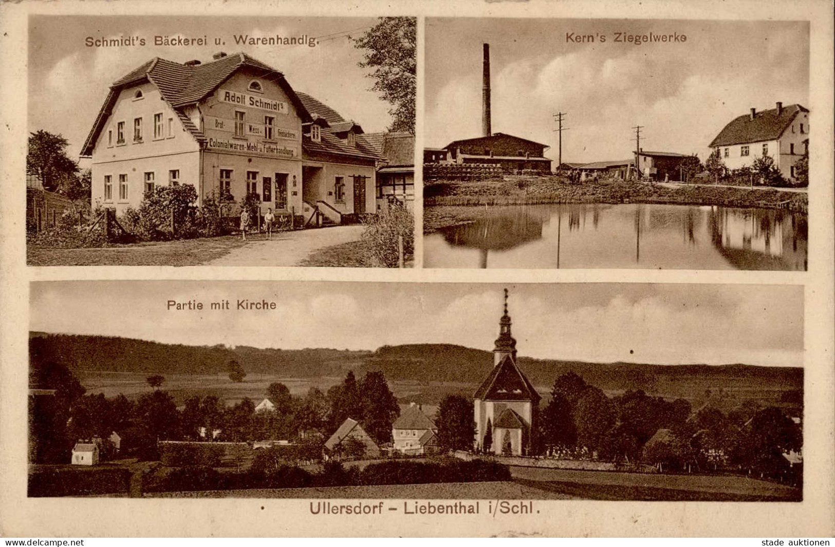 Ullersdorf Schmidts Bäckerei Waren Handlung Ziegelwerke Fabrik Kern Kirche I-II (Marke Entfernt, Eckstauchung, Fleckig) - Tschechische Republik