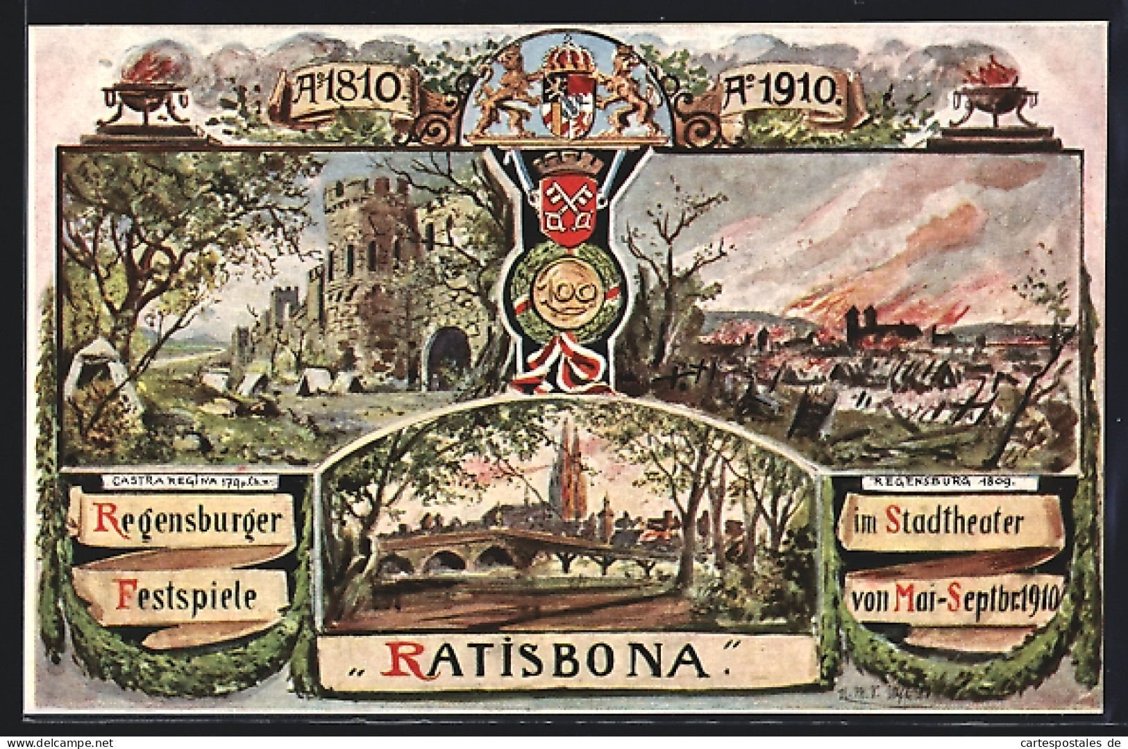 AK Regensburg, Festspiele Ratisbona Im Stadttheater 1910, Brennende Stadt  - Andere & Zonder Classificatie