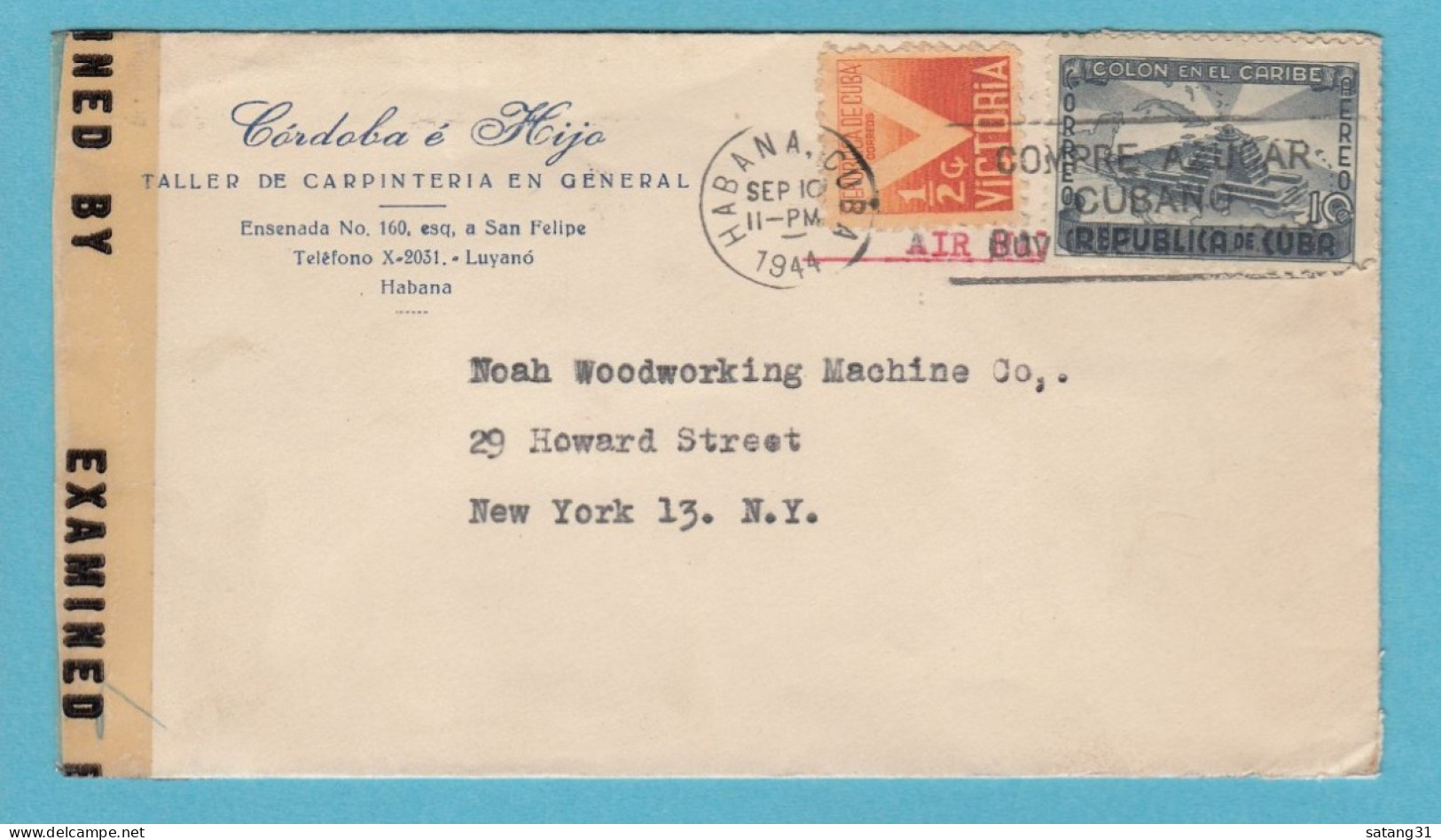 LETTRE AVEC  TIMBRE DE BIENFAISCANCE NO 6,ET TIMBRE P.A. NO 36 (PHARE DE COLOMB)POUR NEW YORK,OUVERTE PAR LA CENSURE US. - Storia Postale