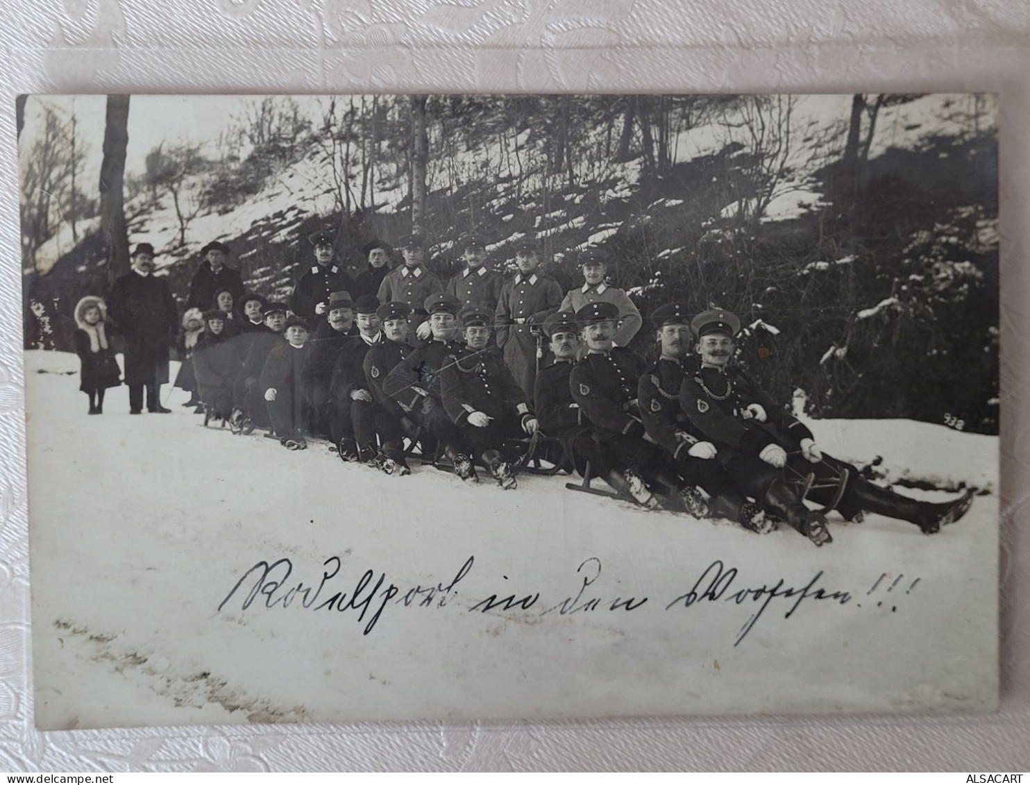 Carte Photo ,  Bitche   Troupes Françaises  , Partie De Luge - Bitche