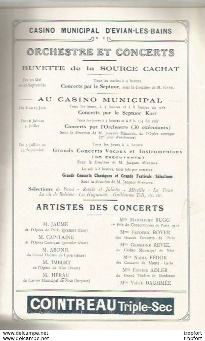 CE / Vintage / Old French Theater Program 1912 / RARE Programme Théâtre EVIAN-LES-BAINS 1912 // Jeanne LION - Programas