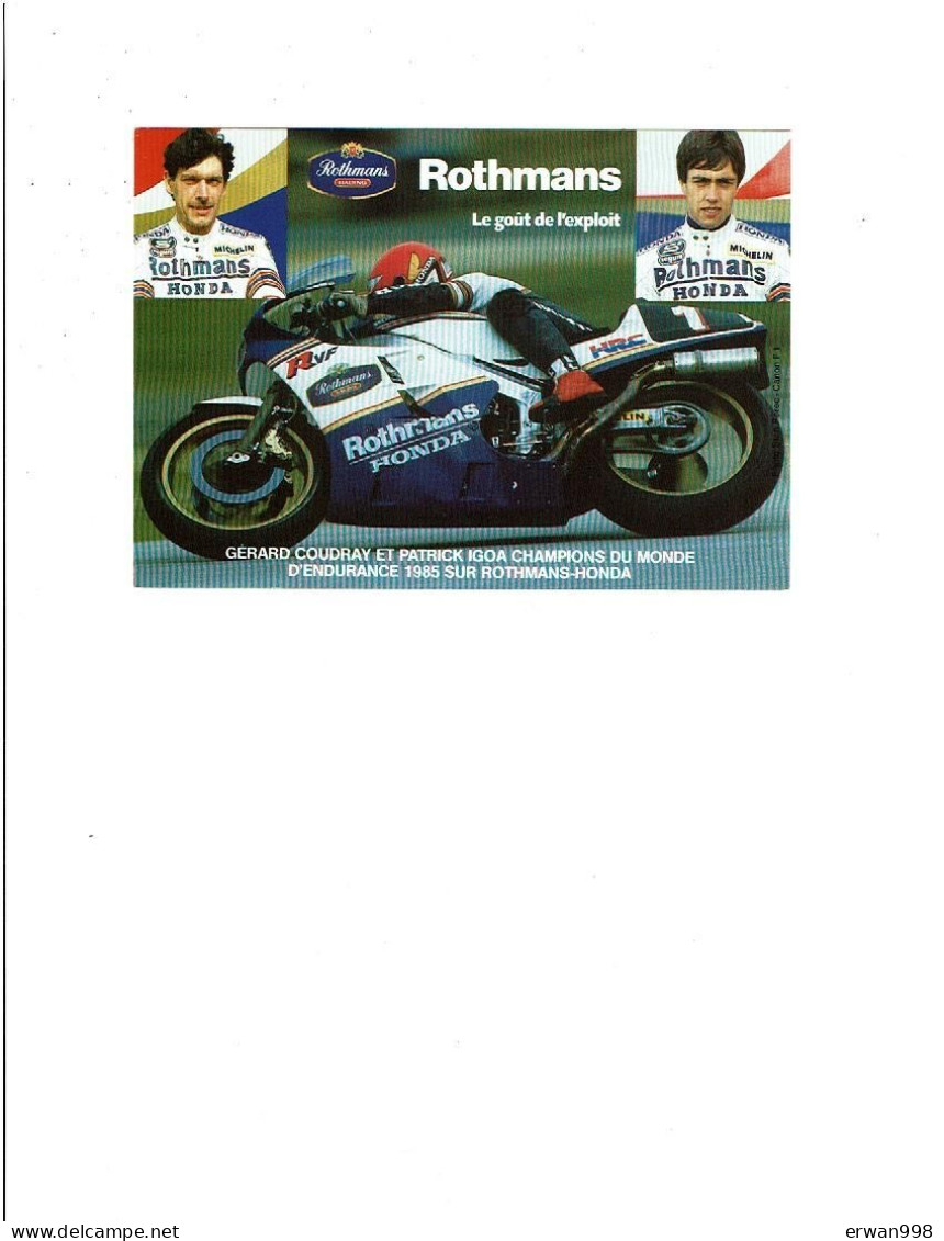 Motos ROTHMANS - COUDRAY & IGOA Champions Du Monde Endurance 1985 Sans Mention CP 1157 - Sportsmen