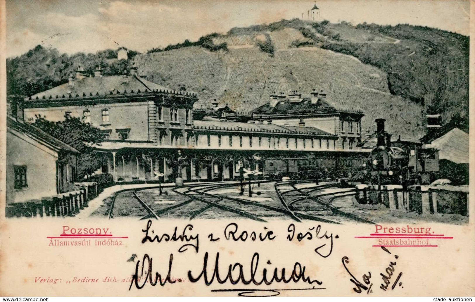 Bratislava (Slowakei) Pressburg Bahnhof Eisenbahn 1918 I-II (fleckig, Ecken Abgestossen) Chemin De Fer - Slovakia