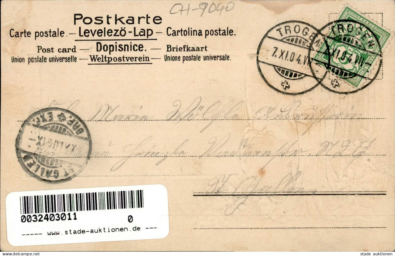 Trogen (Appenzell Ausserrhoden) Helvetia Prägedruck 1904 I-II (fleckig) - Other & Unclassified