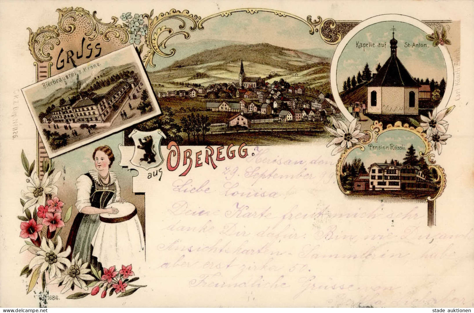 Oberegg (Appenzell Innerrhoden) Brauerei Zur Krone Tracht Pension Rössli Tracht 1899 I - Other & Unclassified