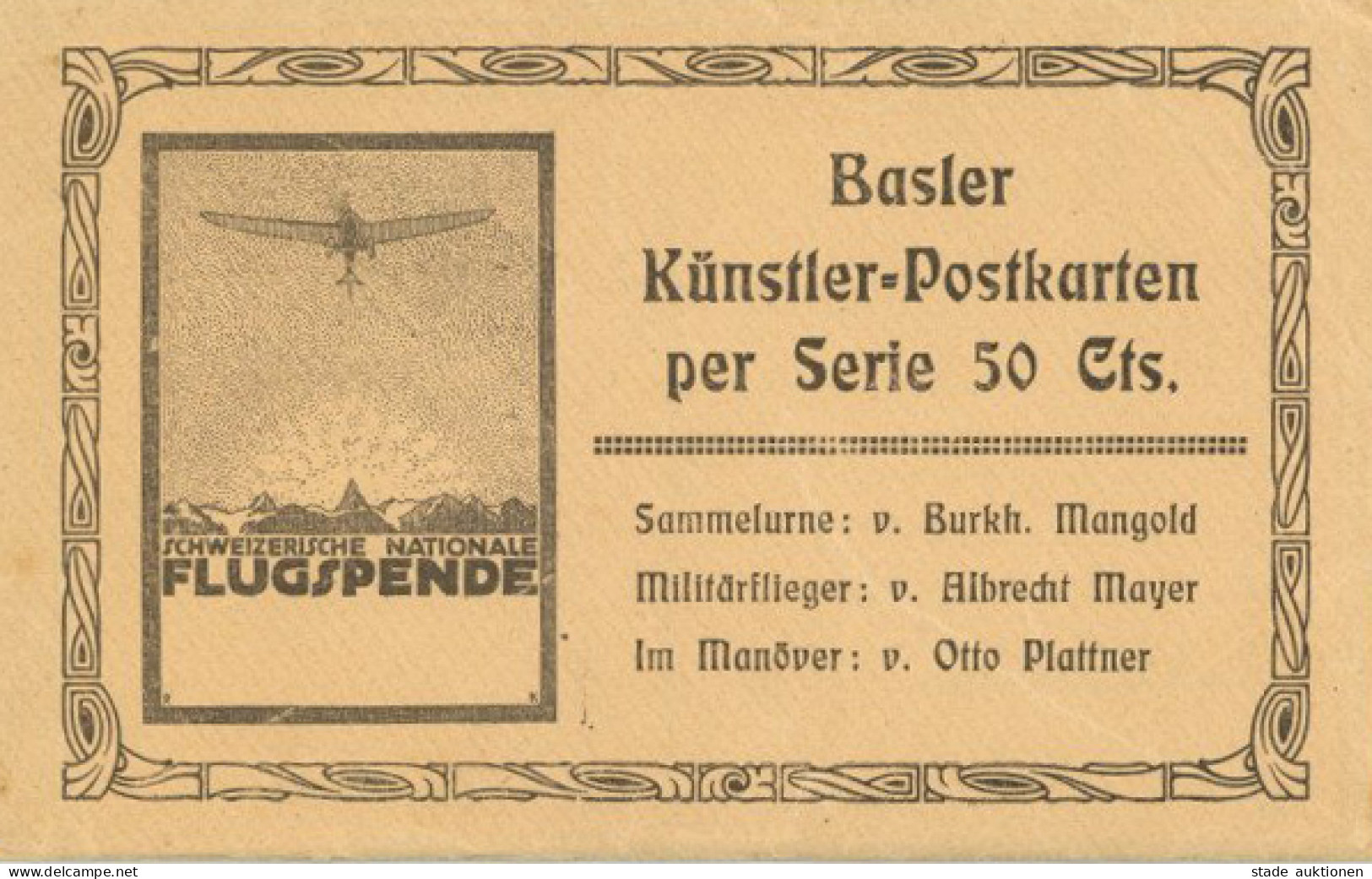 Basel (Basel-Stadt) 4 Basler Künstler-Postkarten1913 Schweizerische Nationale Flugspende Mit Originalumschlag I-II - Other & Unclassified