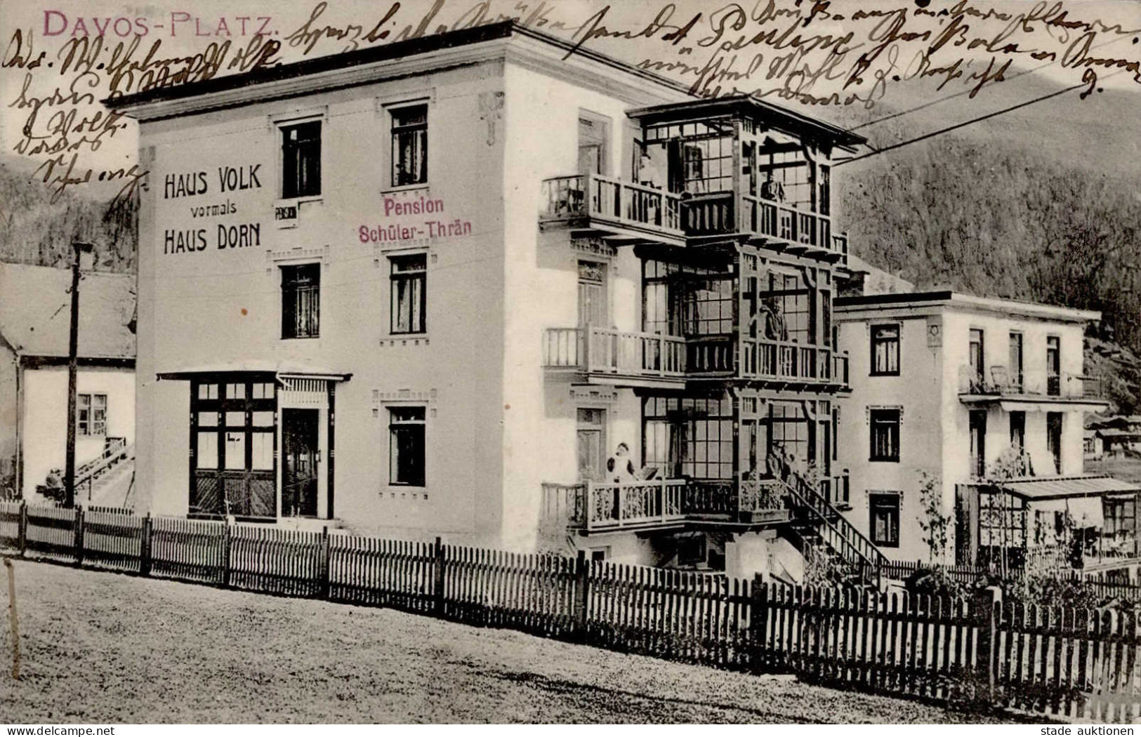 Davos Platz (Graubünden) Haus Volk Pension Schüler-Thrän 1910 I-II (Marke Entfernt) - Other & Unclassified