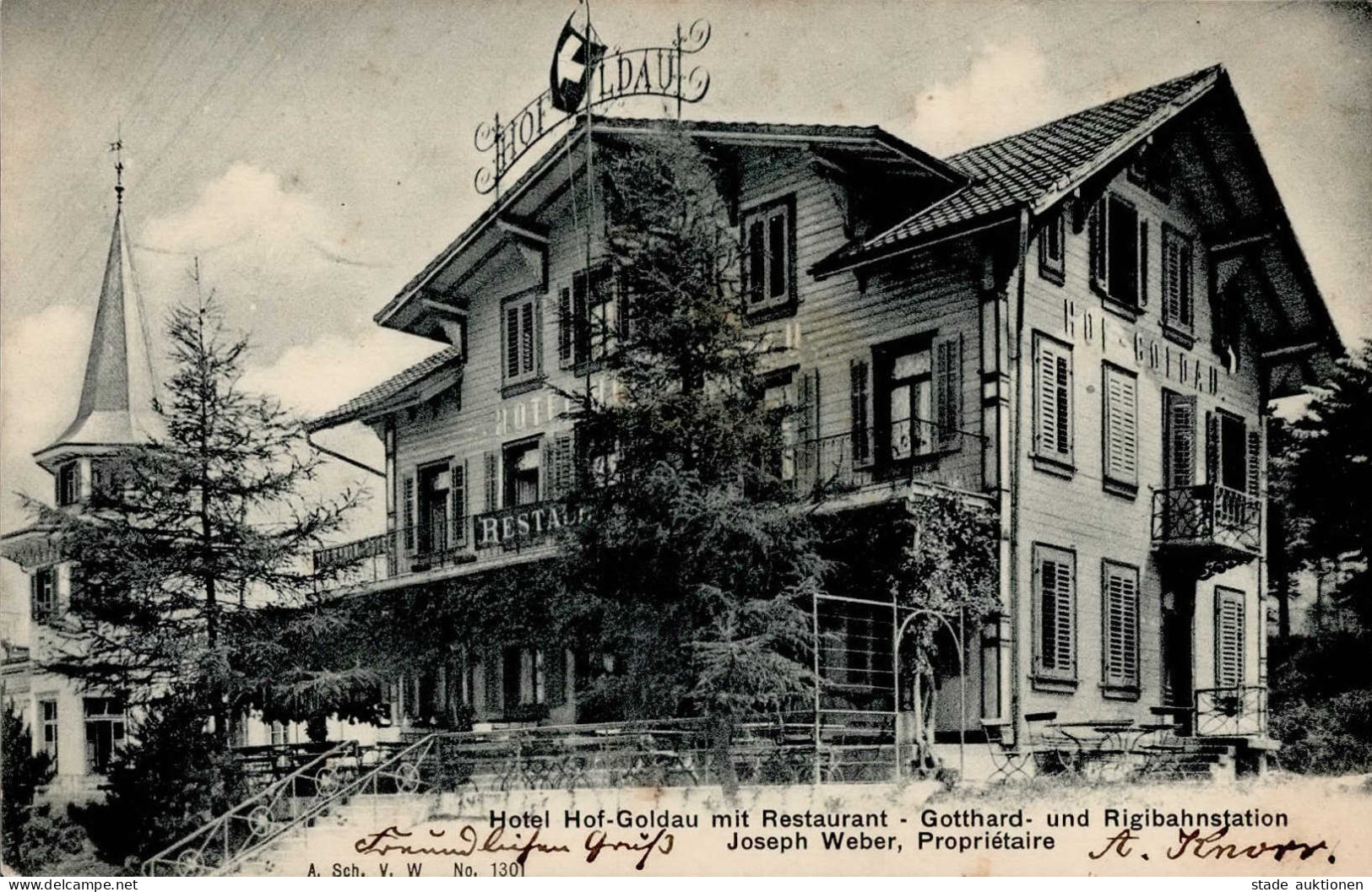 Goldau (Schwyz) Hotel Gasthaus Goldau Gotthard Und Rigibahnstation 1907 I-II (fleckig) - Autres & Non Classés