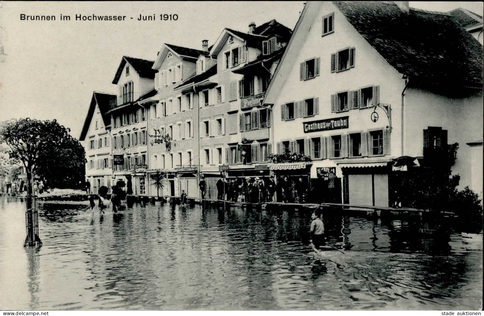 Brunnen (Schwyz) Hochwasser Juni 1910 Gasthaus Zur Taube I- - Other & Unclassified
