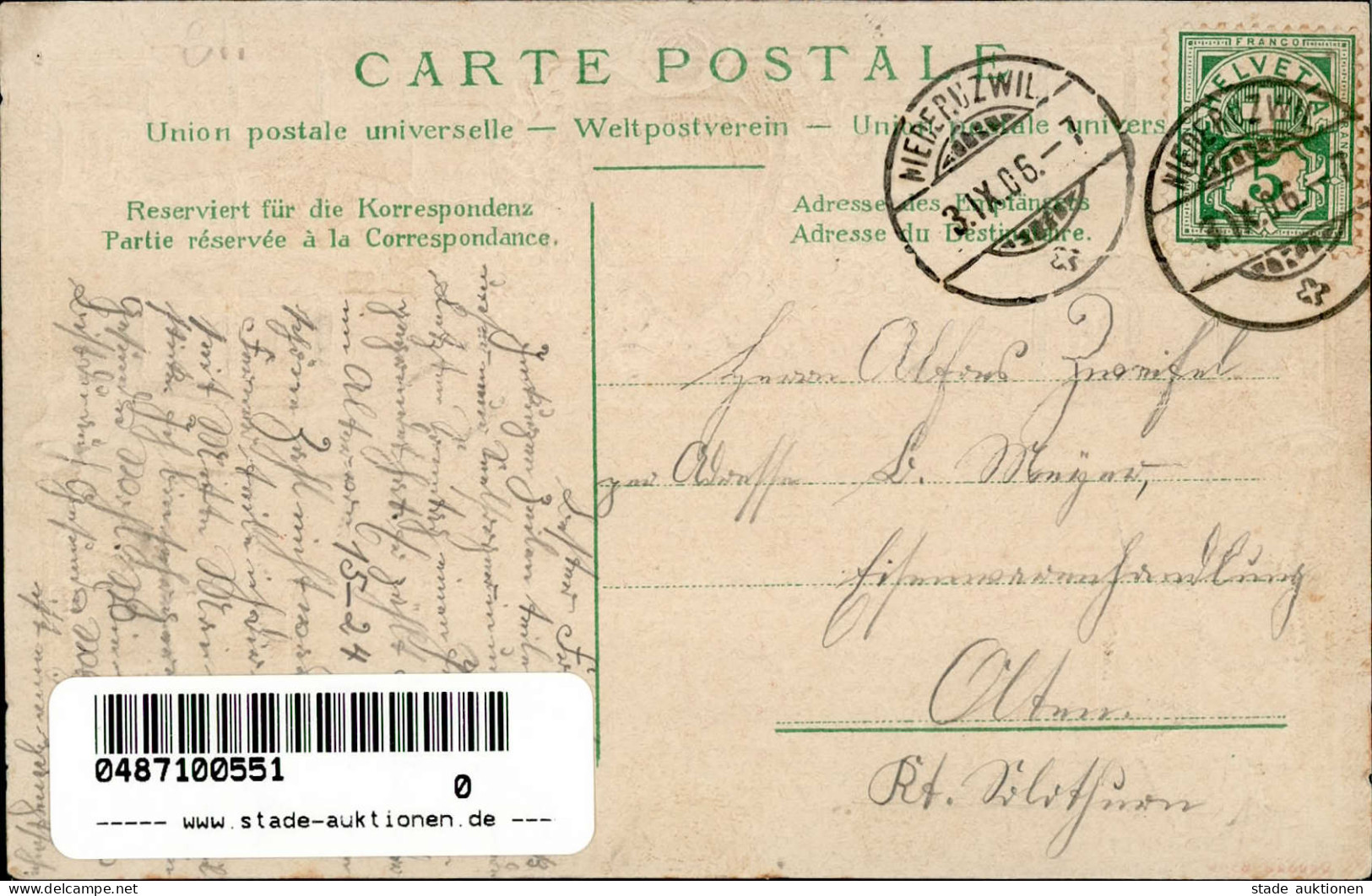 Niederuzwil (St. Gallen) Präge-Karte 1906 II- (Reißnagelloch) - Other & Unclassified