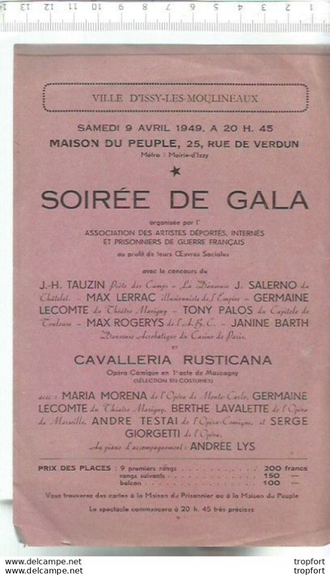 CD / Vintage / Old Theater Program // Rare Affichette Programme Théâtre ISSY-LES-MOULINEAUX Gala 1949 - Programme