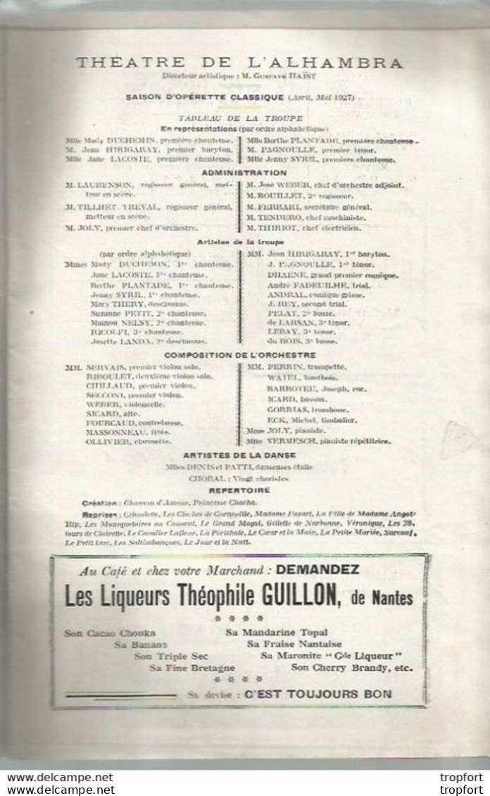 CD / Vintage / Old Theater Program 1926 // Programme Théâtre ALHAMBRA ALGER Algérie Cavalier LAFLEUR // - Programmes