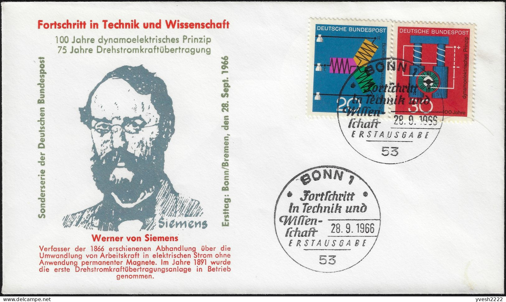 Allemagne 1966 Y&T 378 Et 379 Sur FDC. Transmission Triphasée Et Dynamo électrique - Elektriciteit