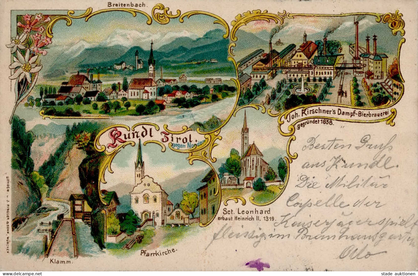 Kundl (Österreich) Dampf-Bierbrauerei Kirschner Breitenbach 1898 I-II - Other & Unclassified