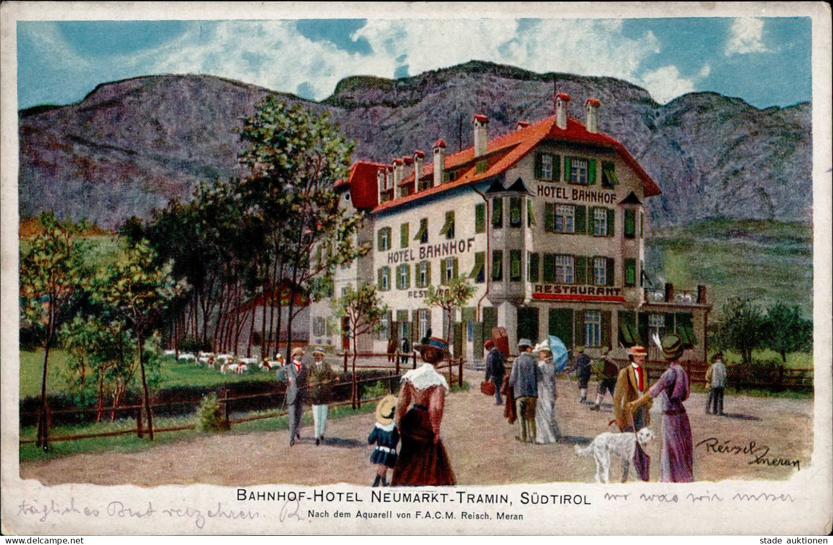 Neumarkt Tramin (Italien) Hotel Bahnhof Künstlerkarte Reisch 1914 I-II - Sonstige & Ohne Zuordnung