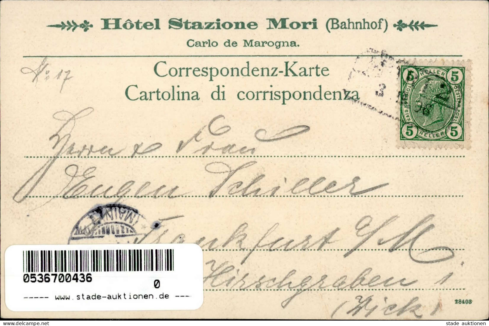 Mori (Italien) Hotel Stazioni Gasthaus Sala Da Prazo 1906 I-II - Other & Unclassified