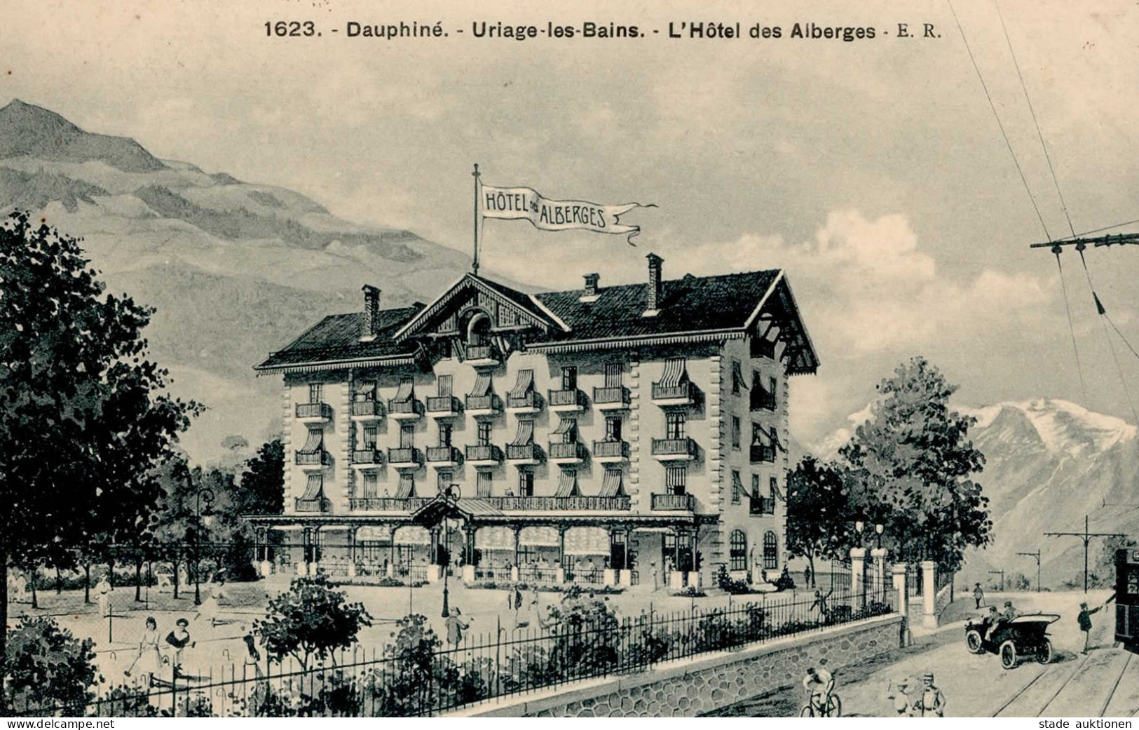 Uriage Les Bains (Frankreich) Hotel Des Alberges Straßenbahn Auto I - Autres & Non Classés