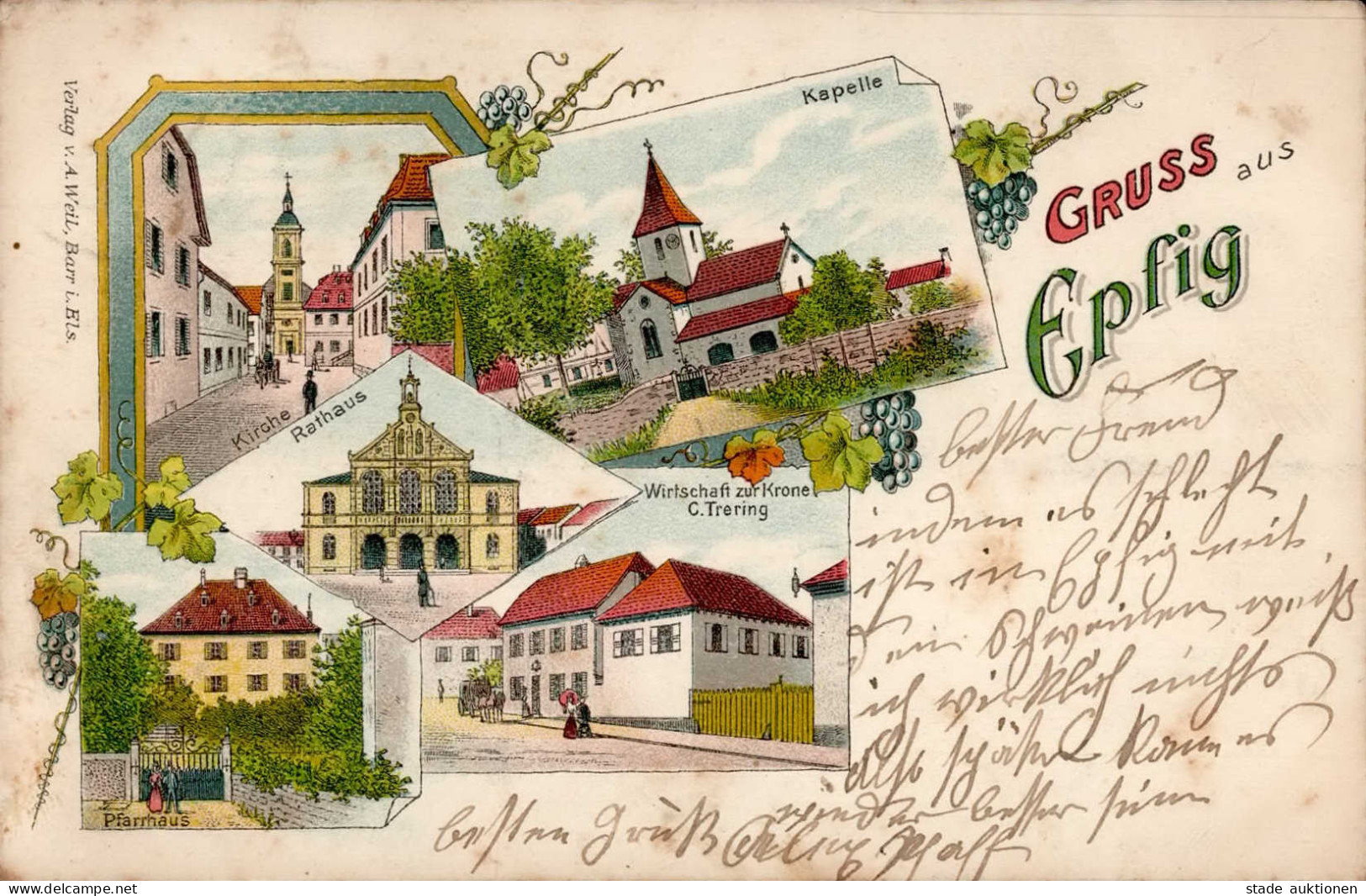 Epfig (Elsass) Kirche Rathaus Kapelle Gasthaus Zur Krone Pfarrhaus 1899 I-II (fleckig) - Other & Unclassified