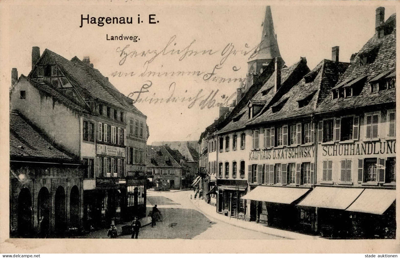 Hagenau (Elsass) Landweg Schuhhandlung Kaufhaus Katschinsky 1914 I-II (fleckig) - Other & Unclassified