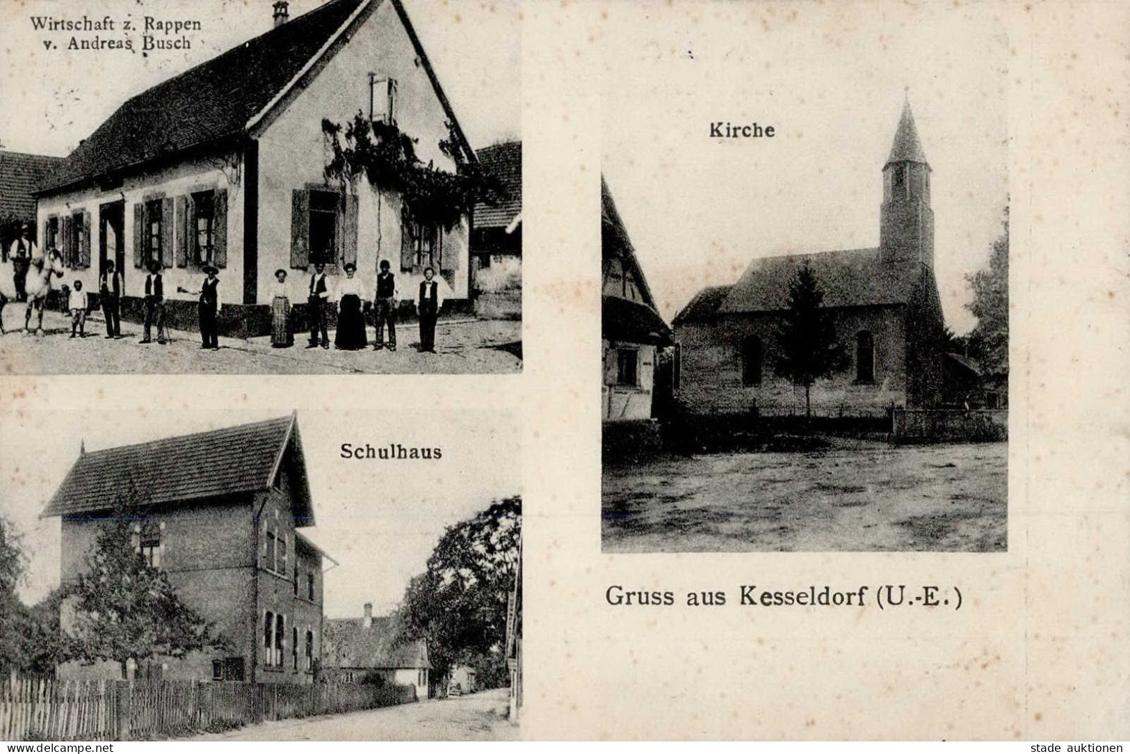 Kesseldorf (Elsass) Schule Gasthaus Zum Rappen Andreas Busch Kirche 1913 I-II (fleckig) - Other & Unclassified