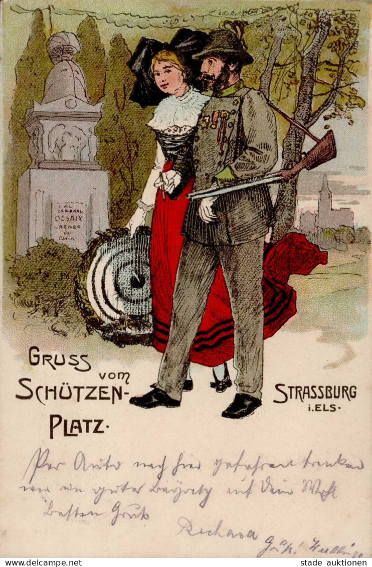 Strassburg (Elsass) Gruss Vom Schützenplatz Tracht 1905 II (kleine Stauchung) Montagnes - Other & Unclassified