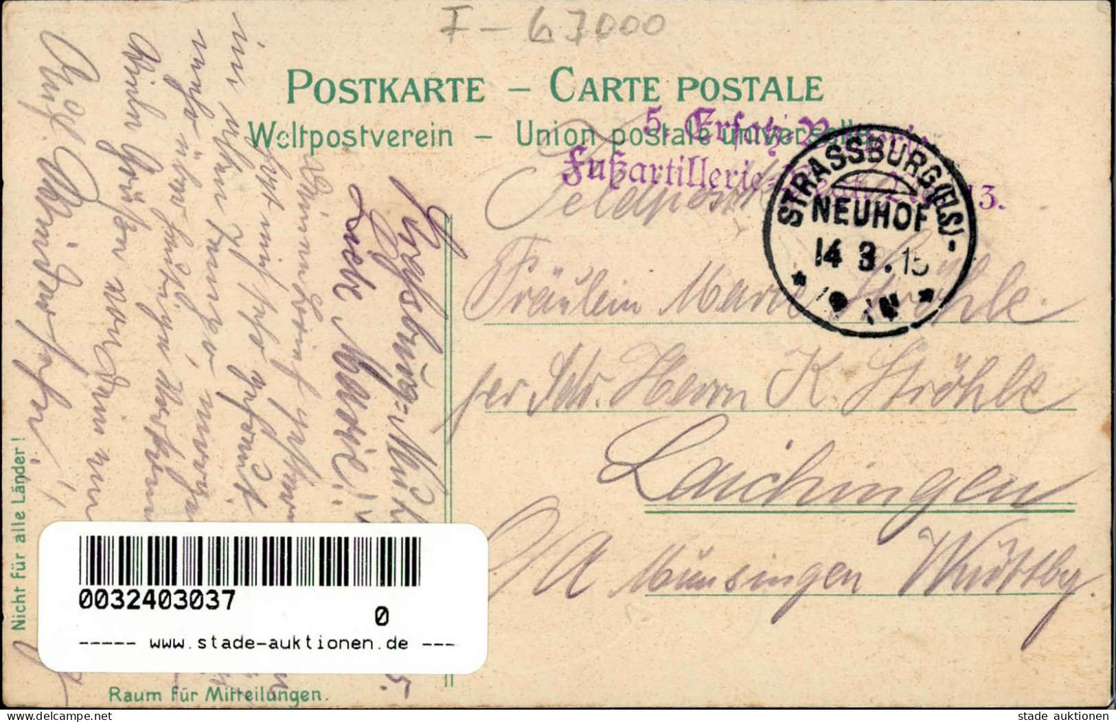 Strassburg Neudorf (Elsass) Polygonstrasse Kirschen Prägedruck 1915 I-II (Ecken Abgestossen) - Other & Unclassified