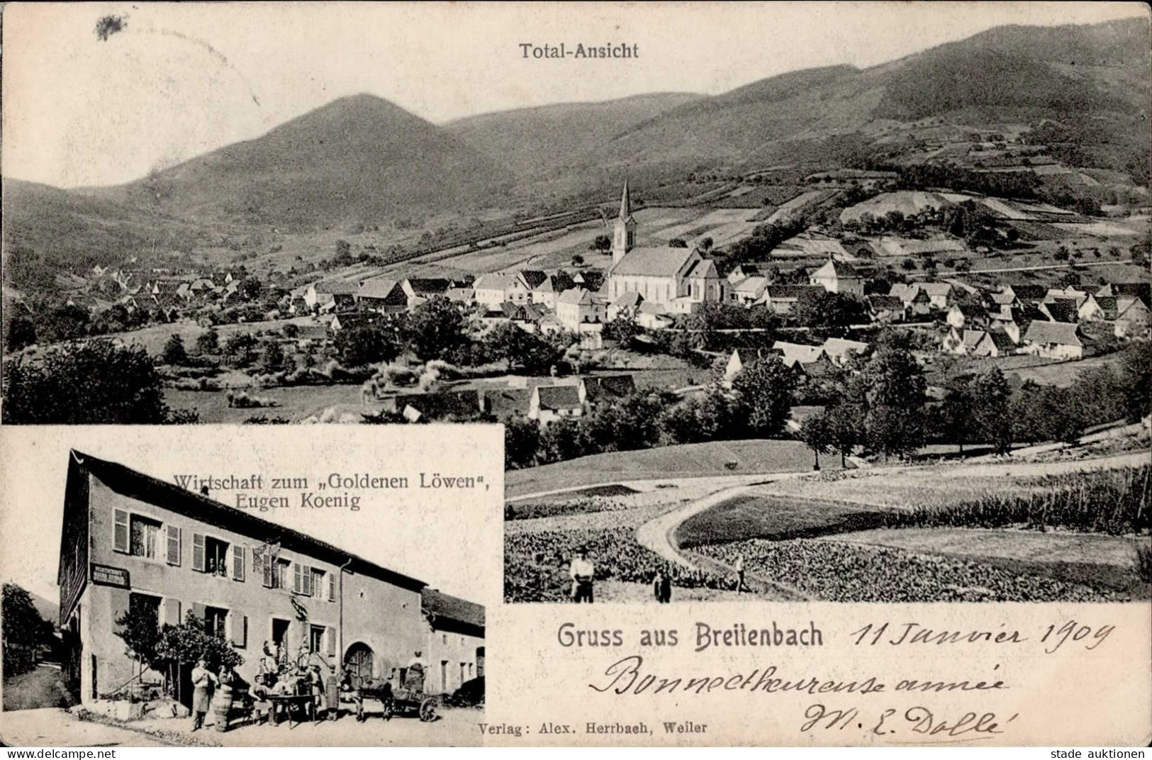 Breitenbach (Elsass) Gasthaus Zum Goldenen Löwen 1909 II (Stauchung) - Other & Unclassified