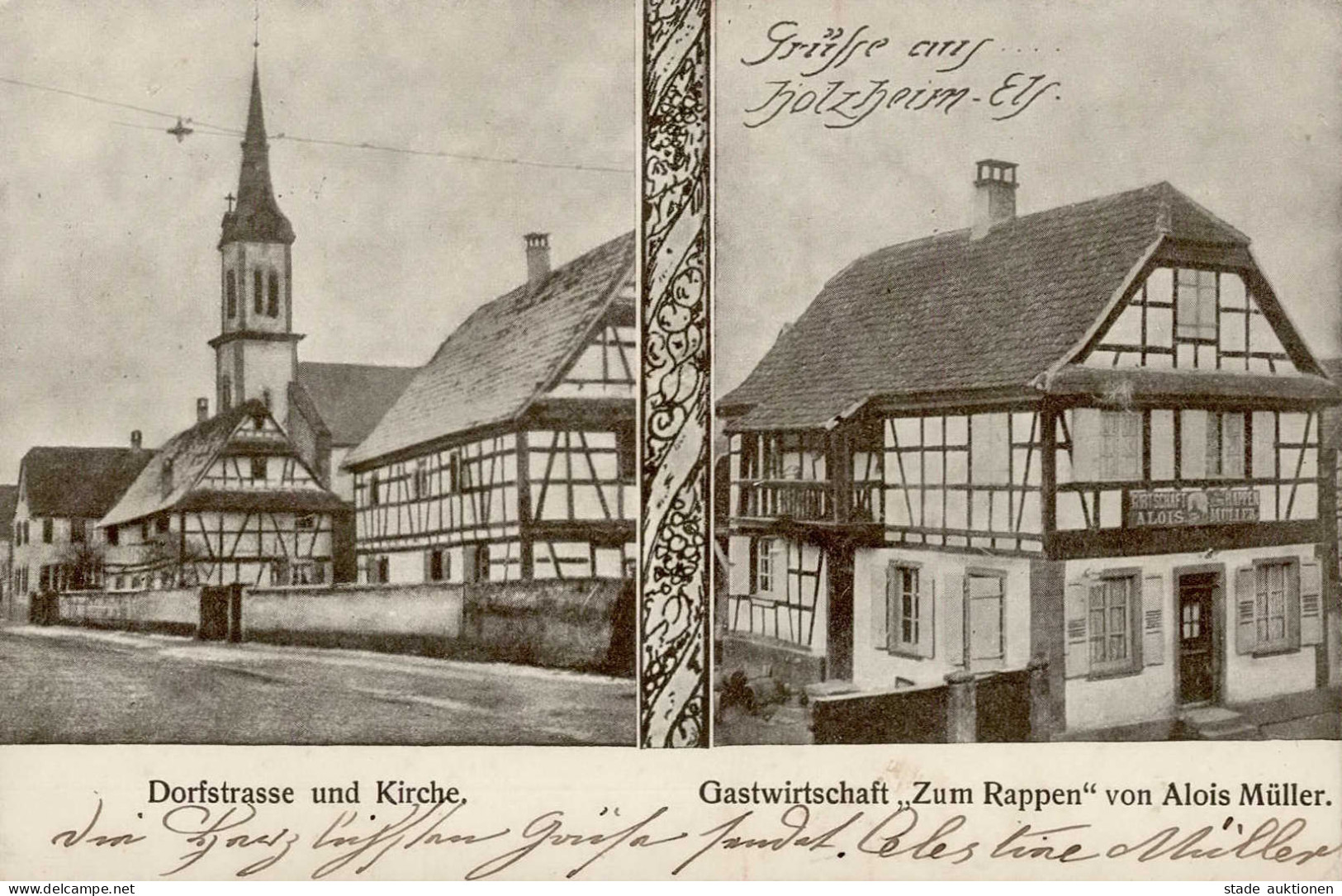 Holzheim (Elsass) Dorfstrasse Gasthaus Zum Rappen 1917 I - Other & Unclassified