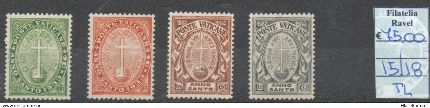 Vaticano - 1933 - "Anno Santo Straordinario", Serie Completa, 4 Valori, Traccia Di Linguella, Catalogo 15/18 - Ungebraucht