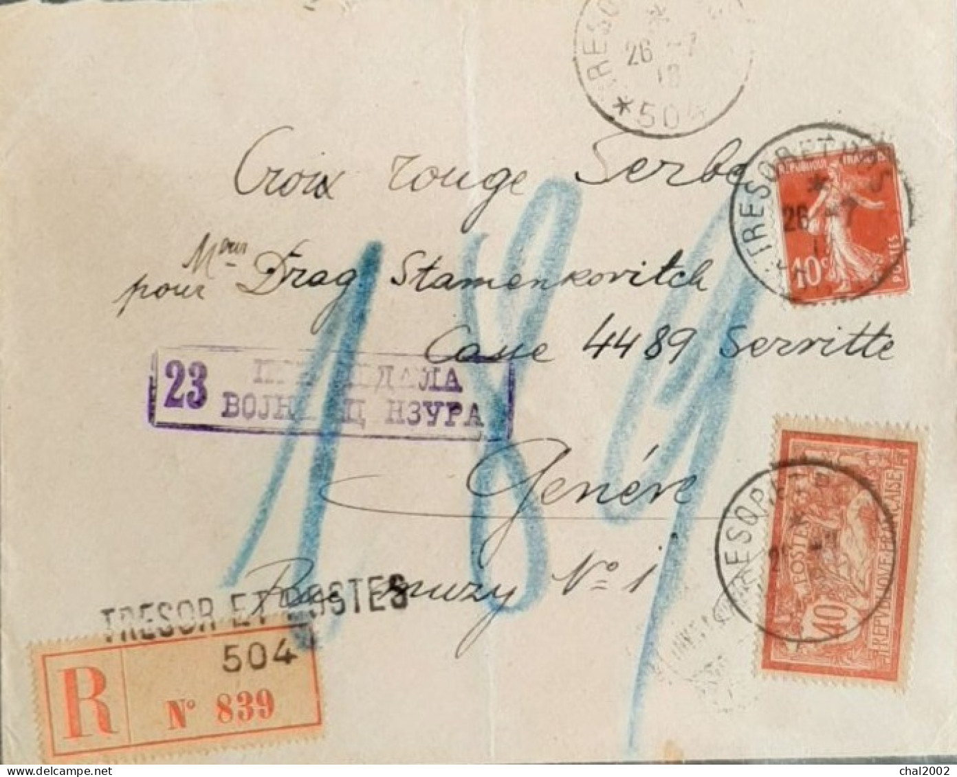 Lettre Recommandée Tresor Et Poste 504 Croix Rouge Serbe  26 Septembre 1918 - Storia Postale