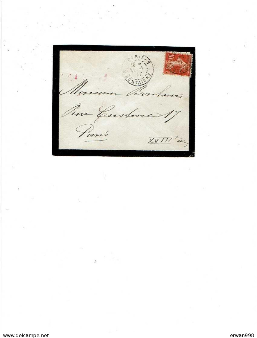 75 PARIS 2 Plis Avec Semeuse 10c Rouge Cachets Manuels 1161 - 1906-38 Säerin, Untergrund Glatt