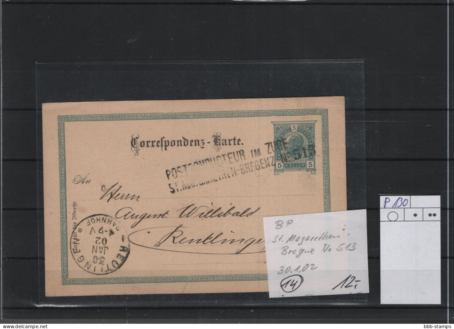 Österreich Michel Kat.Nr. P130 Bahnpostf - Briefkaarten