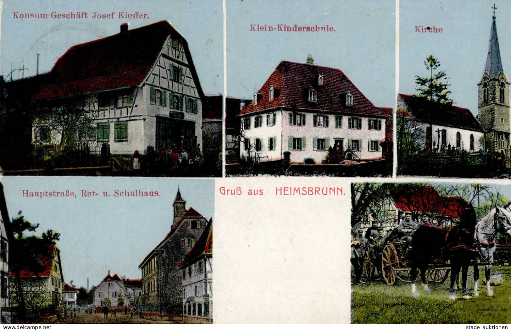 Heimsbrunn (Elsass) Handlung Josef Kieffer Kleinkinder-Schule Kirche Hauptstrasse Rathaus Schule 1915 I-II - Other & Unclassified