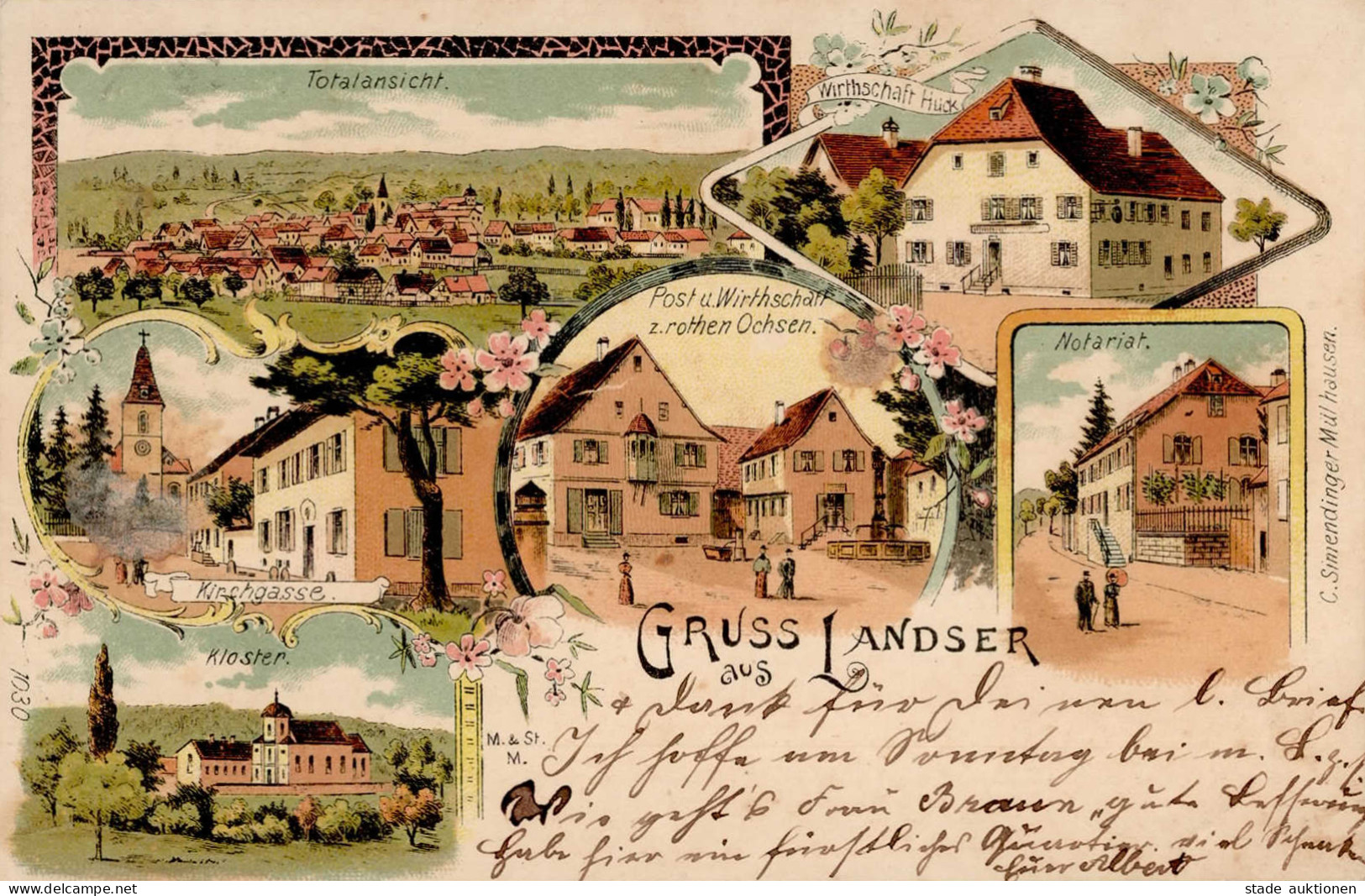 Landser (Elsass) Gasthaus Huck Post Gasthaus Zum Roten Ochsen Kloster Kirchgasse Notariat 1900 I-II (fleckig, VS Klebere - Other & Unclassified