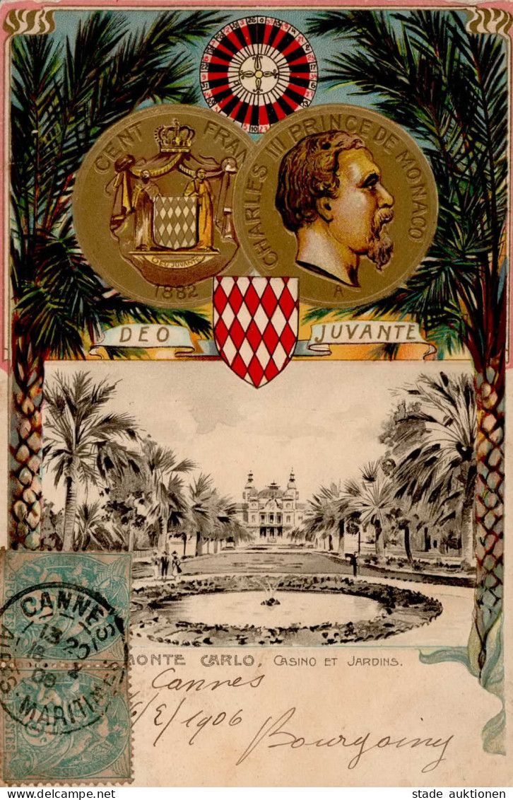 Monte Carlo (Monaco) Präge-Karte II- (Reißnagelloch, Ecken Abgestoßen, Marke Entfernt) - Other & Unclassified