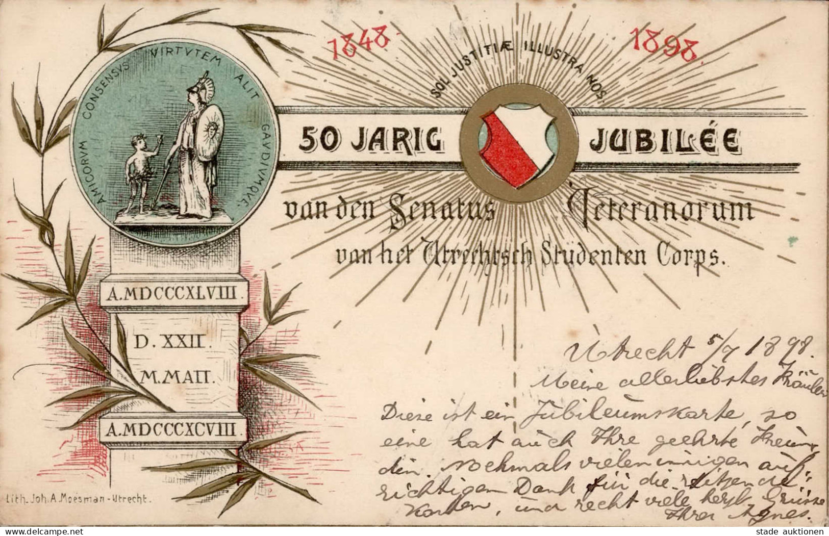 Utrecht (Niederlande) 50 Jähriges Jubiläum Des Utrechtschen Studenten Corps 1898 I- - Altri & Non Classificati