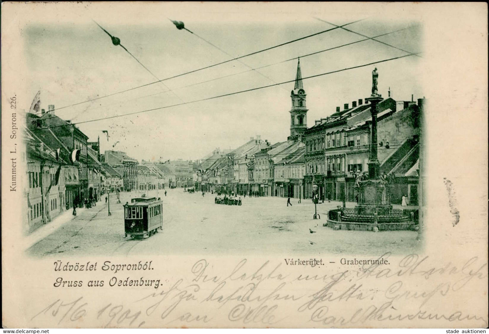 Oedenburg Grabenrunde Strassenbahn Marktplatz 1915 I-II Tram - Hongrie