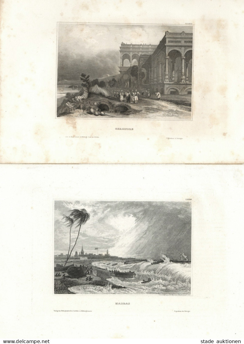 Indien Landkarte Von 1853 Und 8 Stahlstiche 10x14 Cm II - India