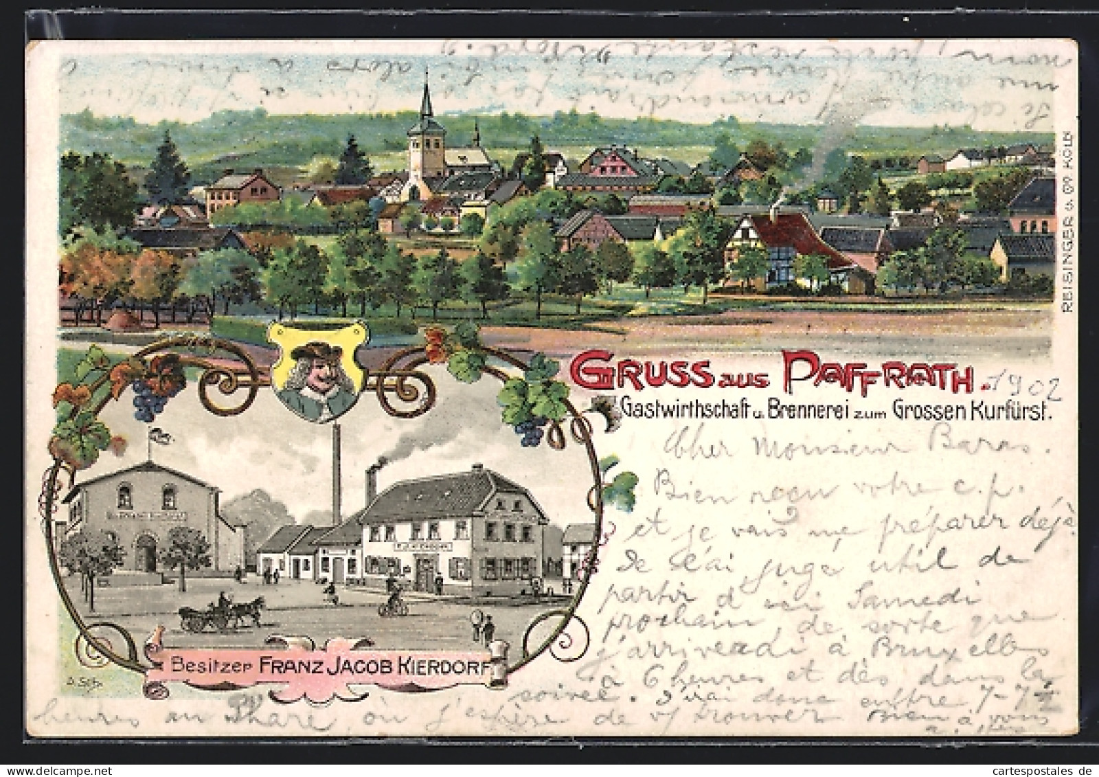 Lithographie Paffrath, Gasthaus U. Brennerei Zum Grossen Kurfürst, Ortsansicht  - Other & Unclassified