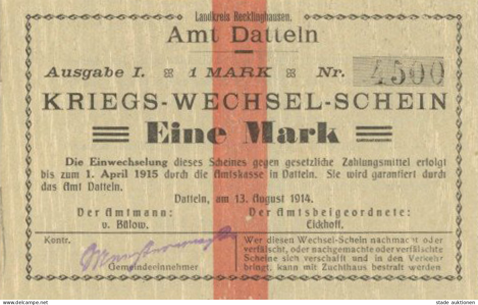 Notgeld 1914 Datteln Landkreis Recklinghausen Lot Mit 3 Scheinen - Autres & Non Classés