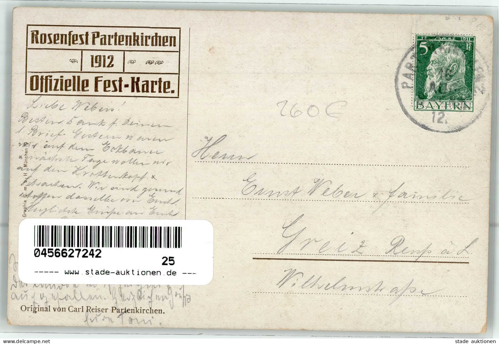 BAYERN-GSK - PP 27 C 44 ROSENFEST PARTENKIRCHEN 1912 Künstlerkarte Sign. Carl Reiser I-II - Other & Unclassified