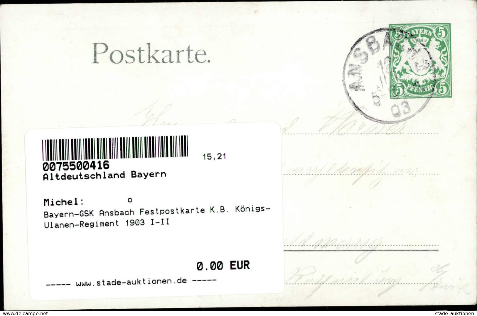 Bayern-GSK Ansbach Festpostkarte K.B. Königs-Ulanen-Regiment 1903 I-II - Other & Unclassified