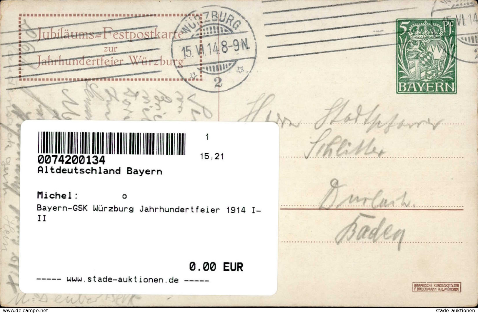 Bayern-GSK Würzburg Jahrhundertfeier 1914 I-II - Other & Unclassified
