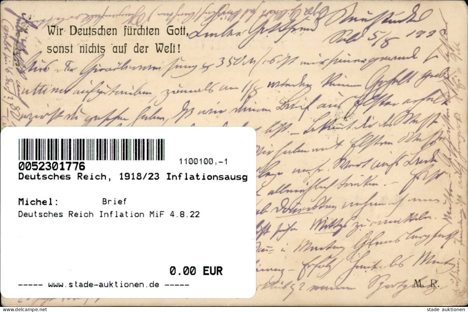 Deutsches Reich Inflation MiF 4.8.22 - Autres & Non Classés